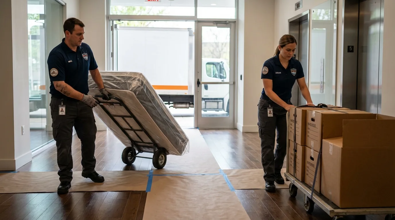 Professional apartment movers loading elevator in Saylorsburg, PA